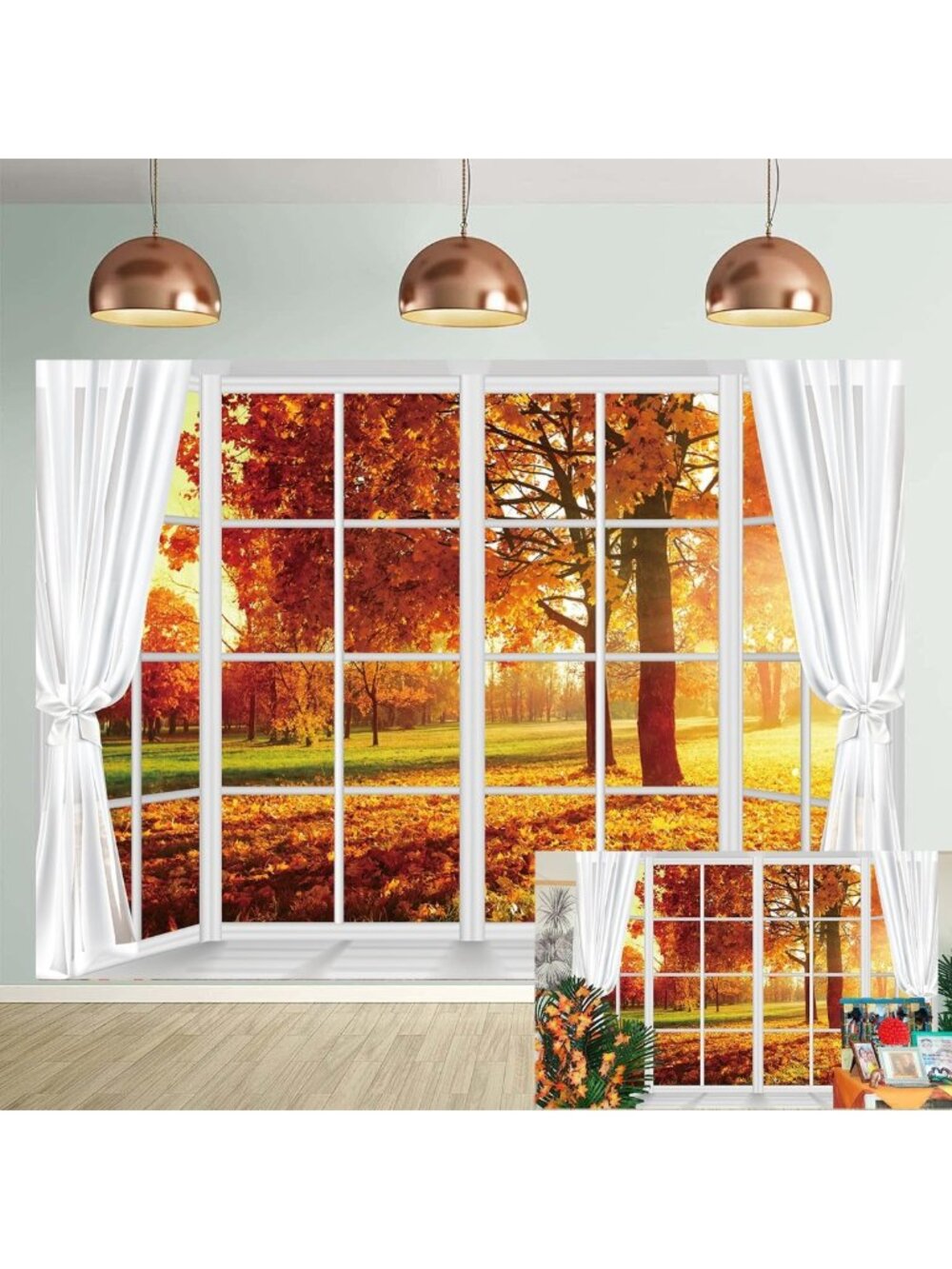Autumn Forest Backdrop with Maple Leaves - 10x8FT Photography Prop for